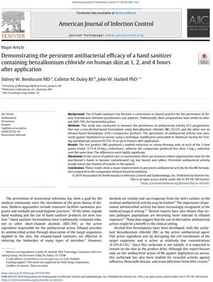 American Journal Of Infection Control: BZK vs Alcohol